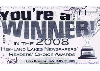 Winner of the Highland Lakes Newspaper’s Reader’s Choice Awards for 2007 for Best Fishing Guide